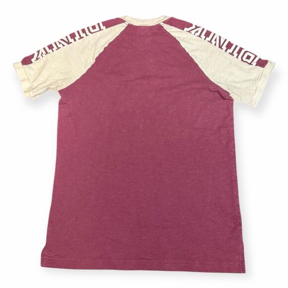 PINK VICTORIA’S SECRET Women’s Burgundy Cream Raglan Dog Logo Tee Size XS - Picture 2 of 5